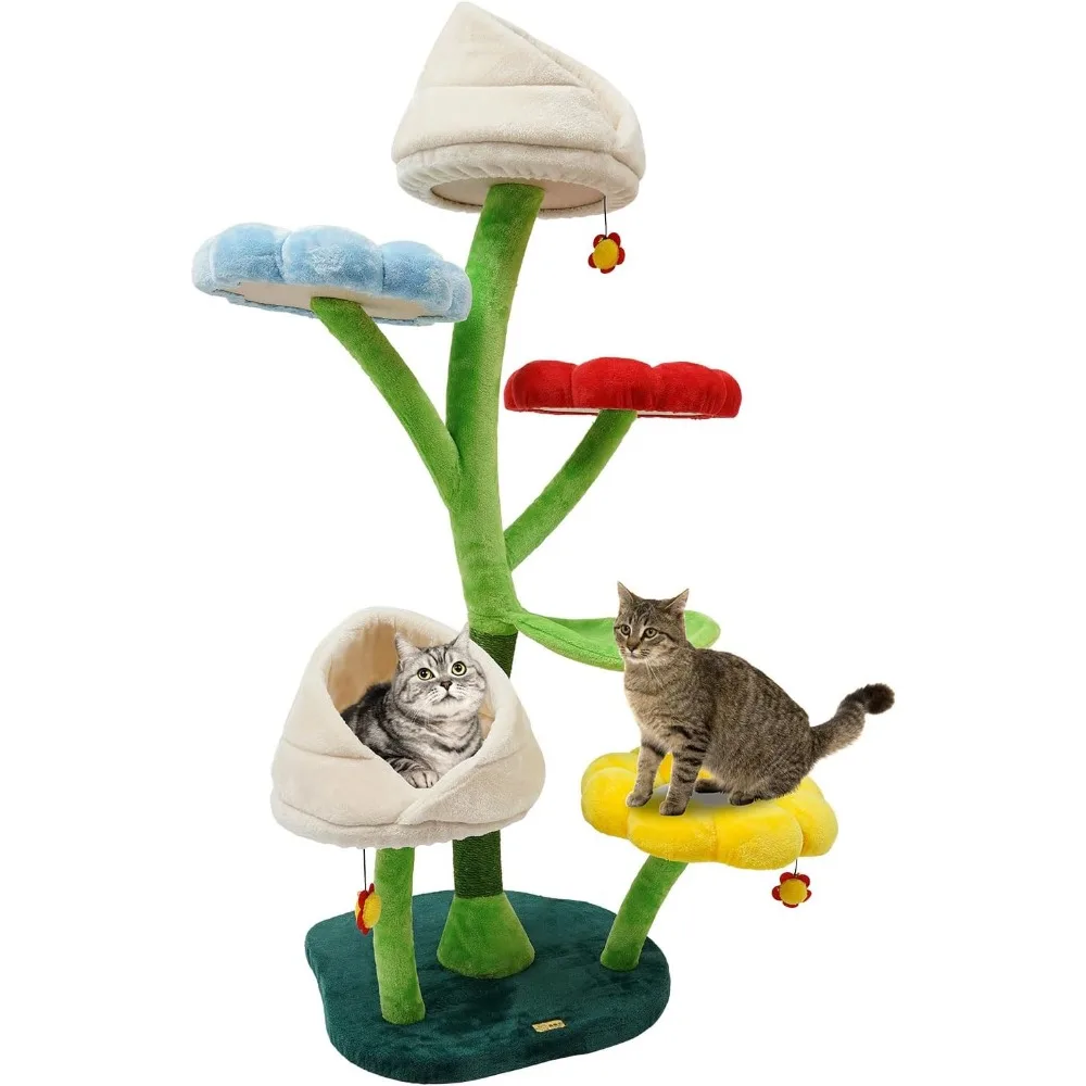 

22-InchTall Large Cat Tree, 6 Tiers Multi-Level Tower for Cat, Flower Shape Cat Climbing Frame,Soft Platform with 5 Jump Platfor