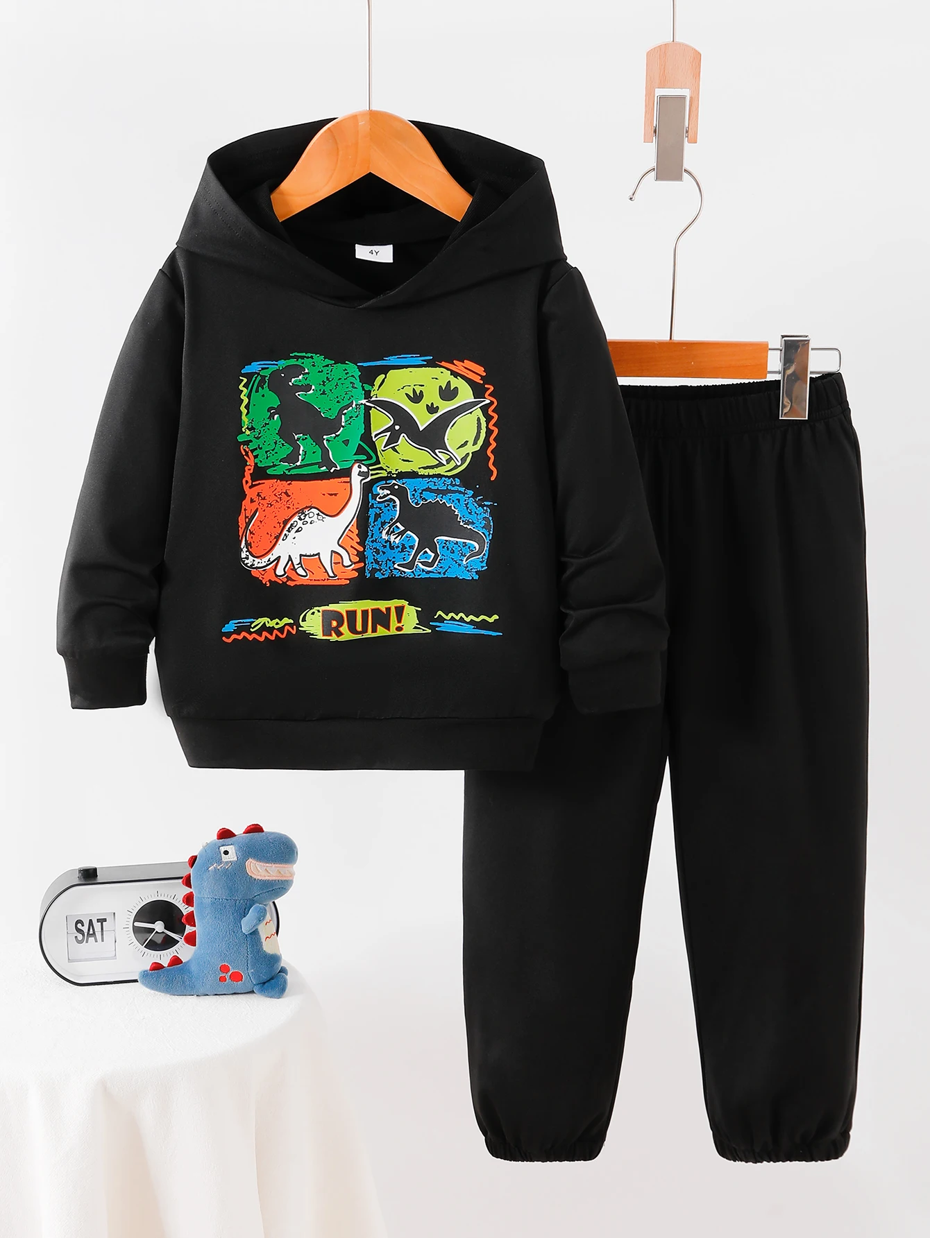 2PCS Boys Spring Autumn Long Sleeve Hoodie Comfortable Pants Set Dinosaur Pattern Fashionable Stylish Children's Clothing