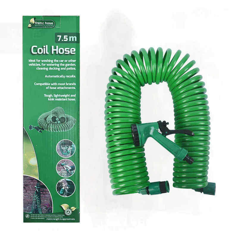 

Телескопический водяной пистолет с пружинной трубкой, оптовая продажа, бытовой садовый шланг с 5-функциональной насадкой для полива овощей, автомойки и