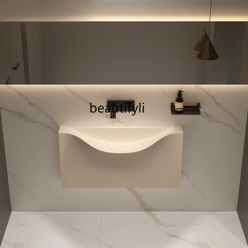 

Artificial stone integrated wash basin hotel curvature line art Corian wash basin