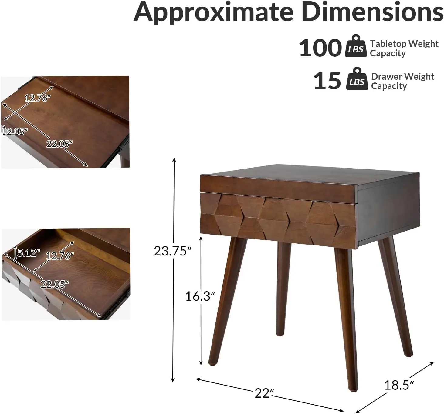 End Table with Charging Station, Side Table with Drawer and Pull-Out Shelf, Nightstand Bedside Table with USB Ports and Outlets