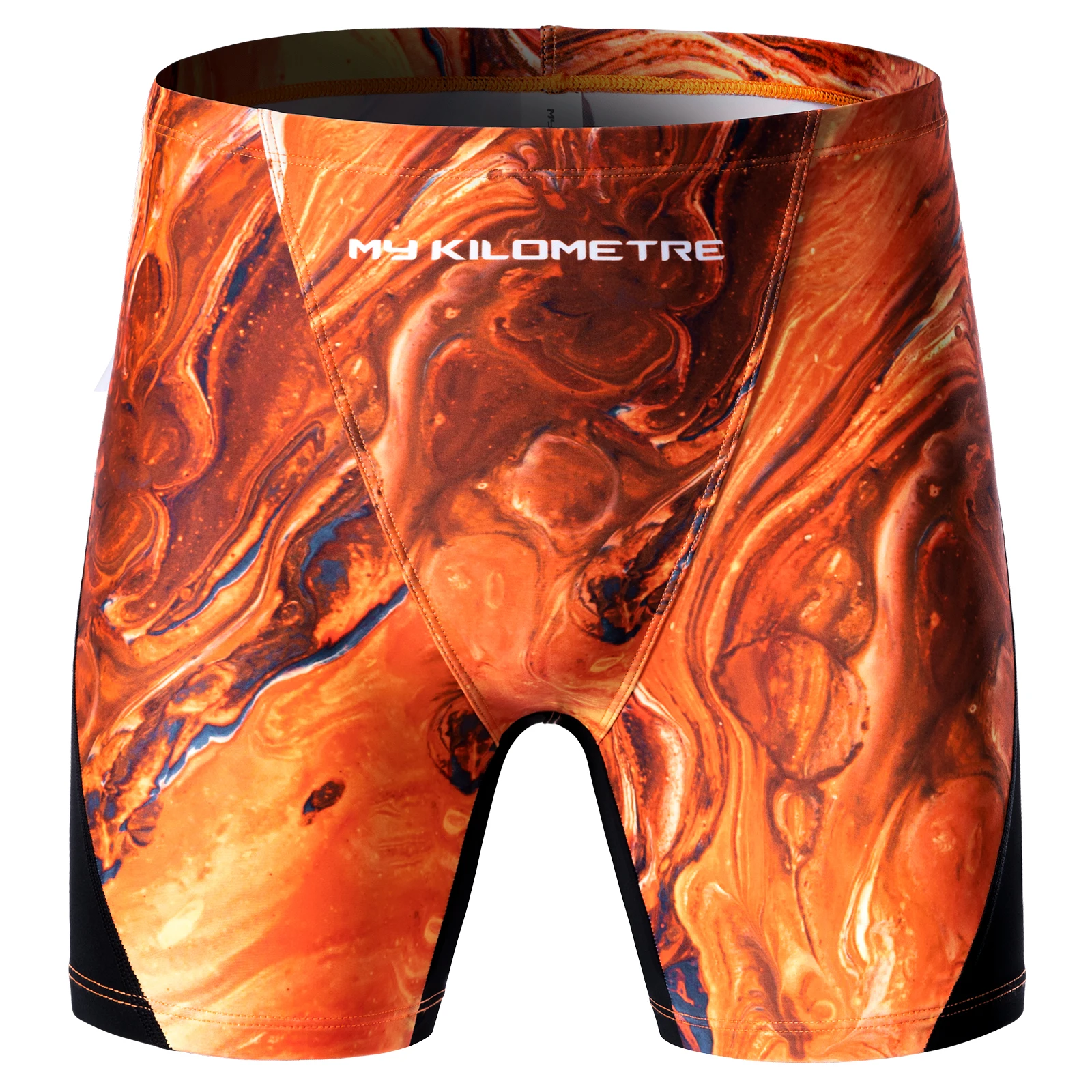 MY KILOMETRE Men\'s Swimsuit Square Leg Shorts Splice Printed Athletic Training Jammer Chlorine Resistant Durable Swimming Trunks