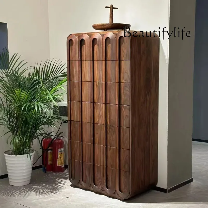 

Pure North American black walnut chest cabinet retro log side cabinet locker medium antique storage cabinet