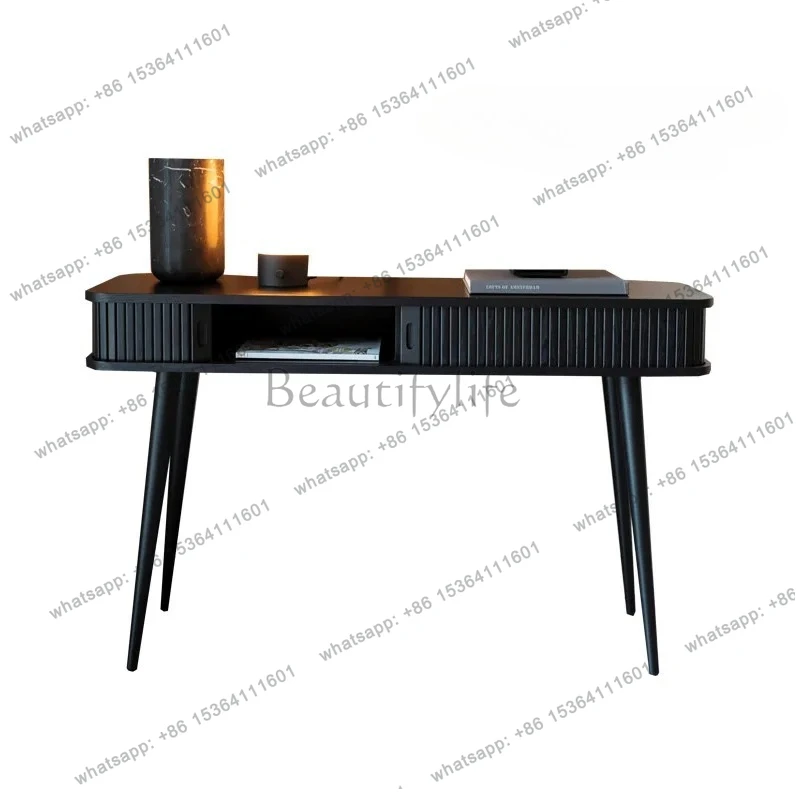 

American rural retro black solid wood desk French simple entrance table European solid wood desk