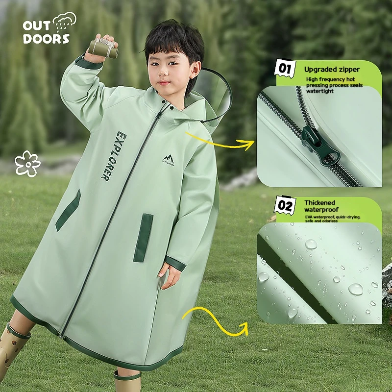 Boys and Girls for School Students Full Body Rain Protection Backpack Seats One-Piece Raincoats - view 4