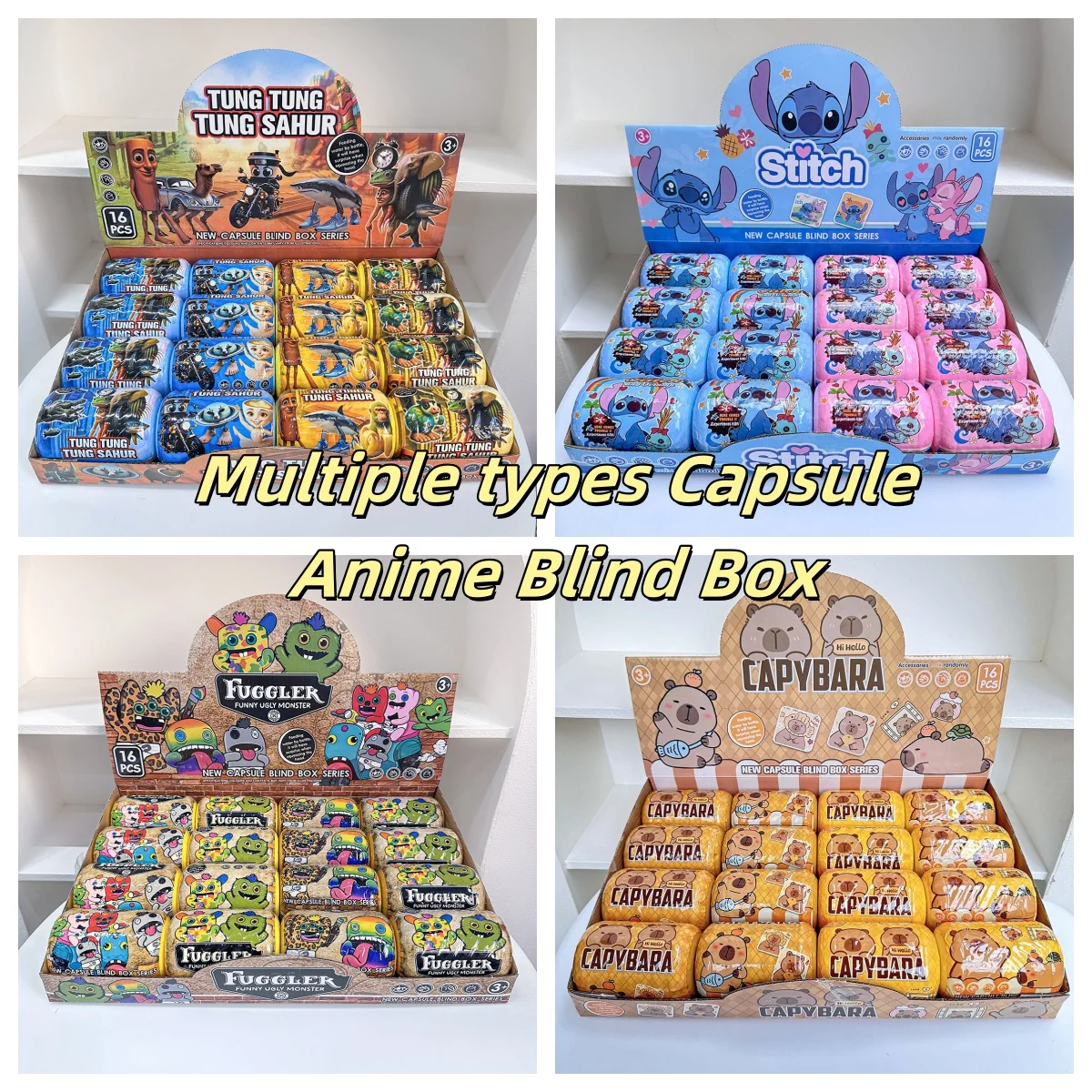 

Lilo & Stitch Action Figure Capsule 1pc/16pcs Blind Box Anime Surprise Backpack Pendant Keychain Rope Doll Toy for Kids Gift