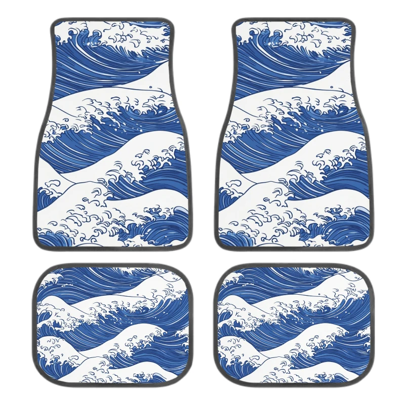 Car Floor Mats Set 4pcs Wave Pattern, Elegant And Dynamic Style, Universal Front And Rear Carpet Accessory For Sedans SUVs Truck