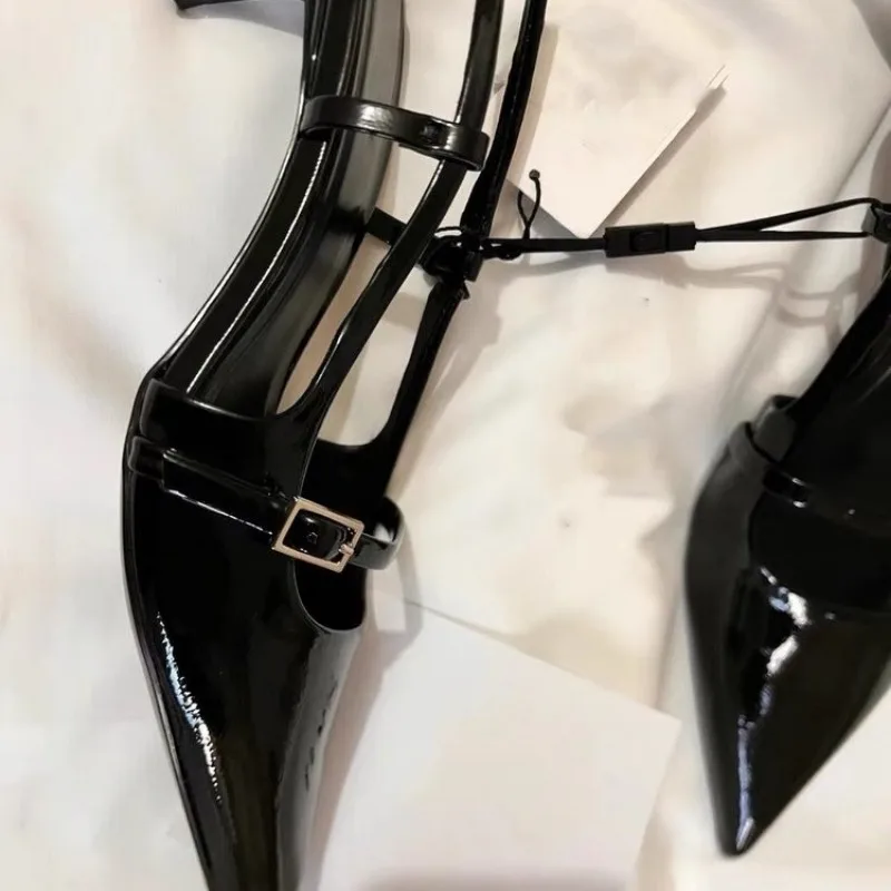 Black High Heel Women 2024 Summer Woman Pumps Pointed Leather Sexy Slingbacks Shallow Mouth Single Shoes For Sandals