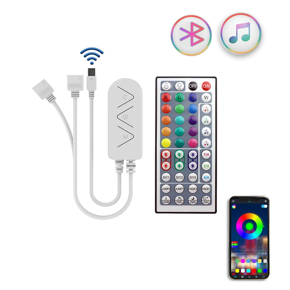 Wiscolor RGB Led Controller, DC 5V LED Strip Light IR Bluetooth Remoter ,44key RF Wireless Remoter Control, For 5050 2835 W2811 W2812 LED Strip