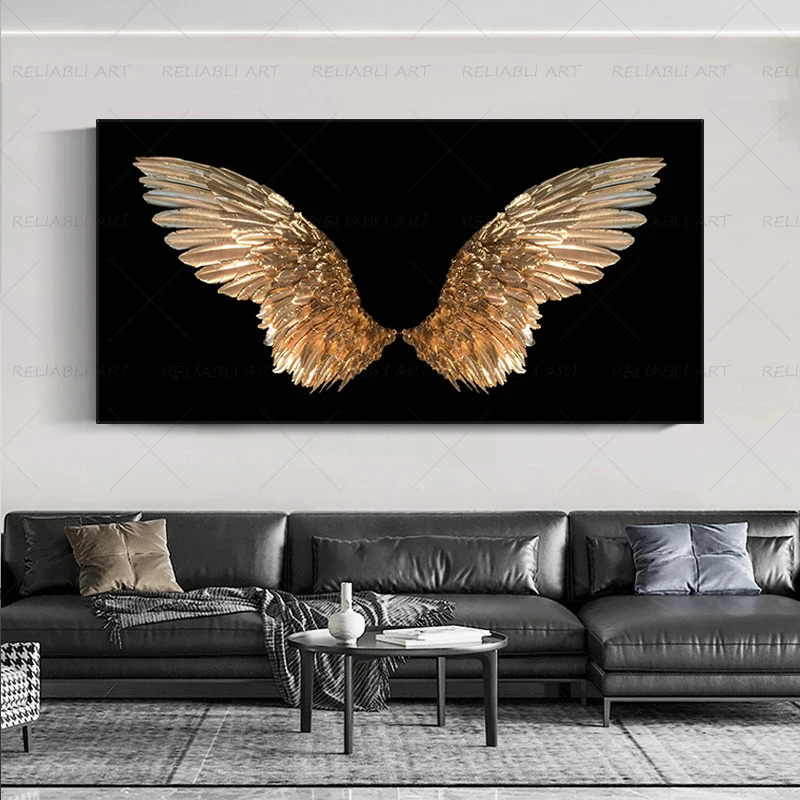 Golden Wings Luxurious Art Canvas Painting Prints Poster Abstract Luxury Wall Art Picture for Modern Living Room Home Decoration