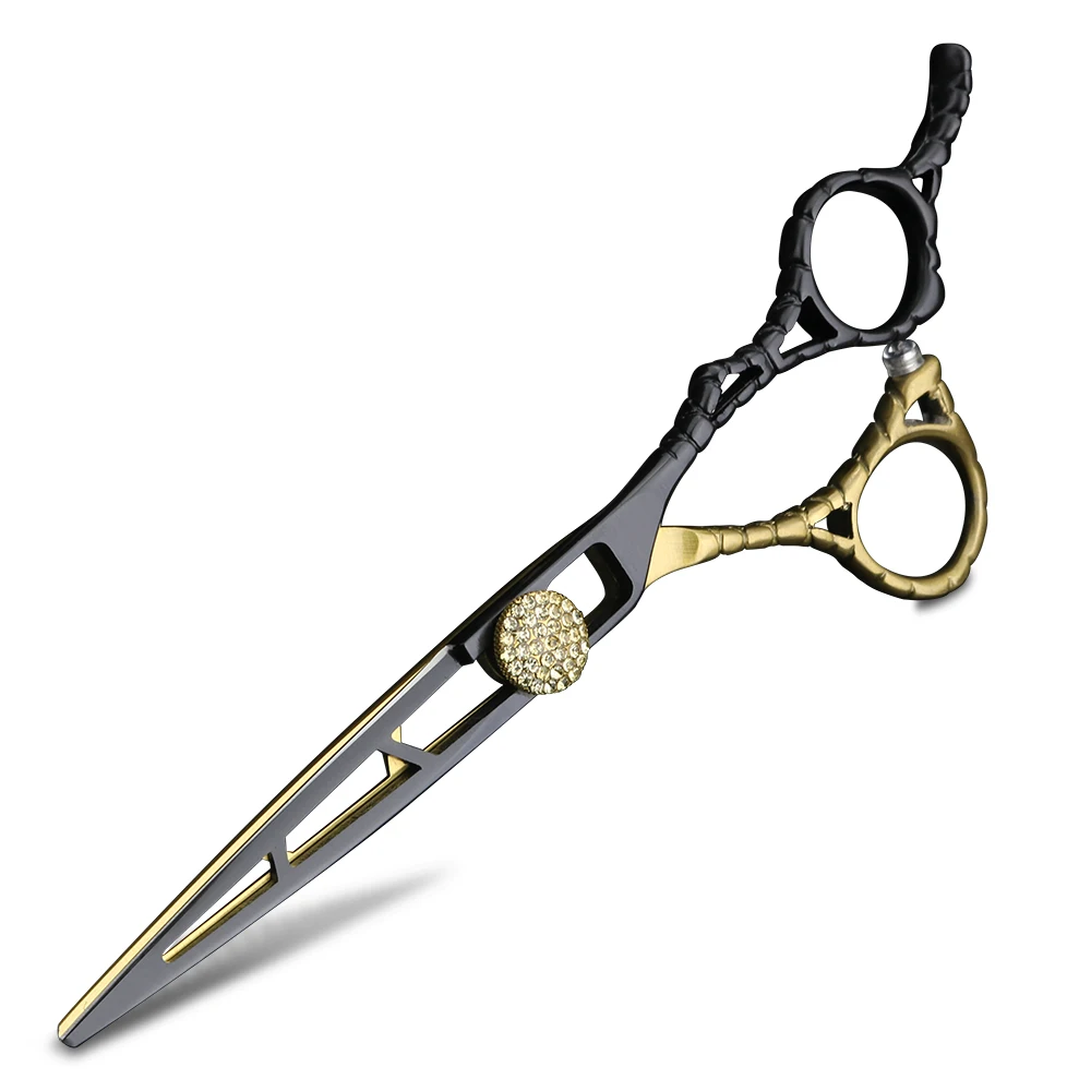 

Black gold muscle handle hair scissors 6-inch barber 440C steel cutting and thinning scissors