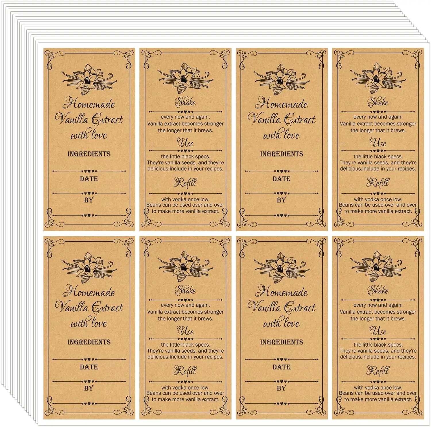80 Pcs Handcrafted Vanilla Extract Instruction Stickers 1.3 x 2.6 Madagascar Vanilla Bottle Labels Kraft Homemade Vanilla Extrac