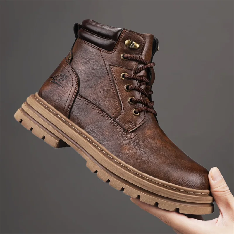 

2025 Men's Big Yellow Boots Outdoor Water - Repellent Coating Medium - Top British Style Retro Work Boots Winter Snow Cotton Fas