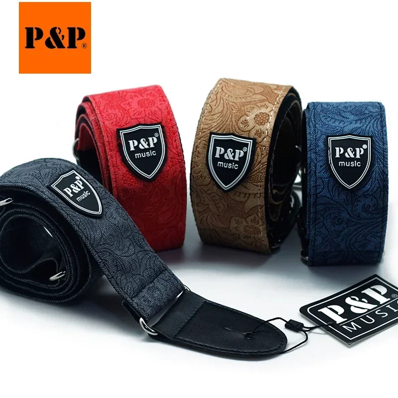 Retro Design Adjustable Embroidered Cotton Guitar Strap Widening Thickening Soft Electric Acoustic Wooden Guitar Bass Belt