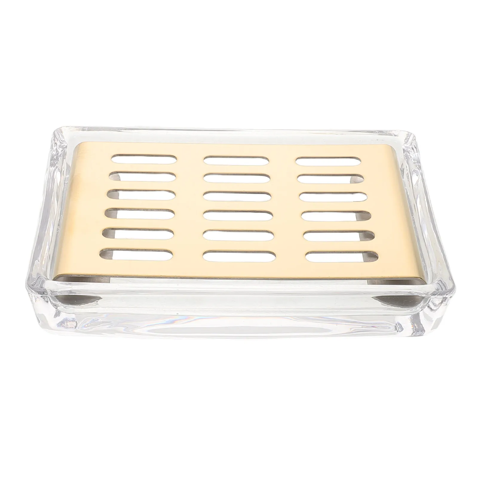 Rectangular Transparent Glass Soap Dish Dual Layer Self Draining Soap Holder for Bathroom Kitchen Sponge Dish Sponge Holder Box