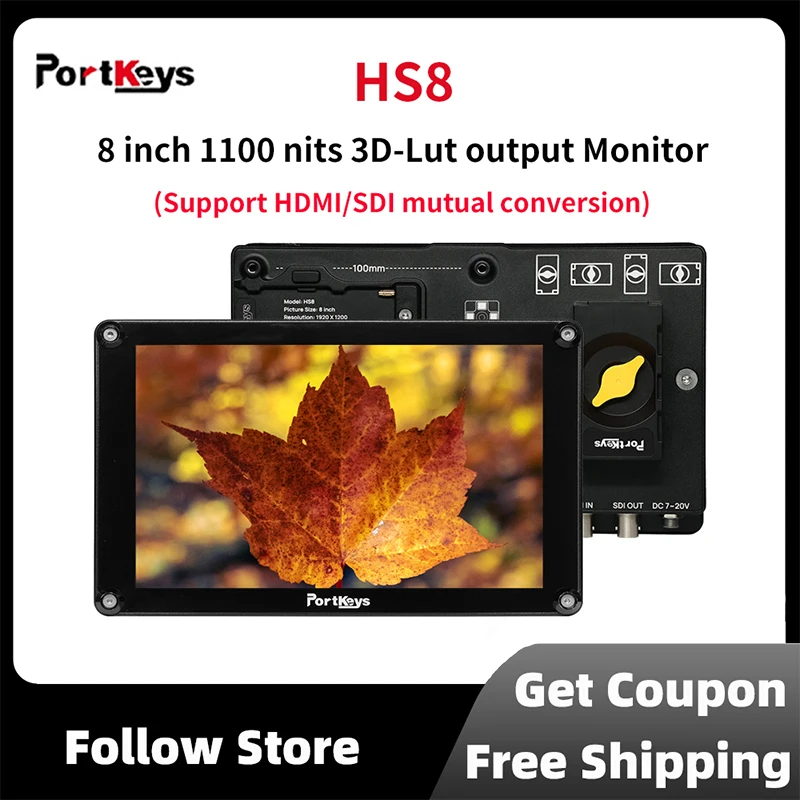 Portkeys HS8 8inch 3D LUT Output 3G-SDI/4K-HDMI 1100nit Camera Field Monitor Support SDI/ HDMI CONVERSION on Cameras