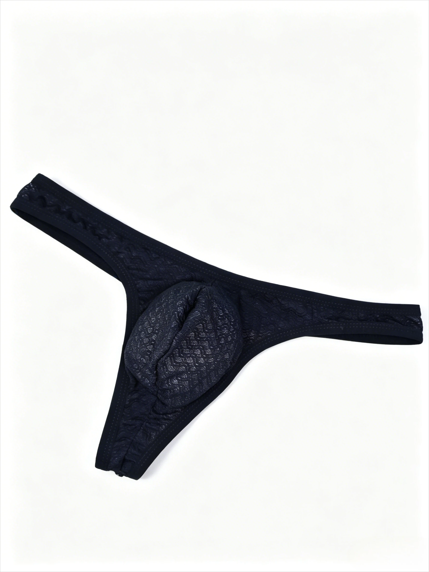 

Men Lace Jacquard T-back Thong Thin Double Strap See Through Quick Dry Breathable Mesh 3D U Convex Pouch Sexy Male Underwear