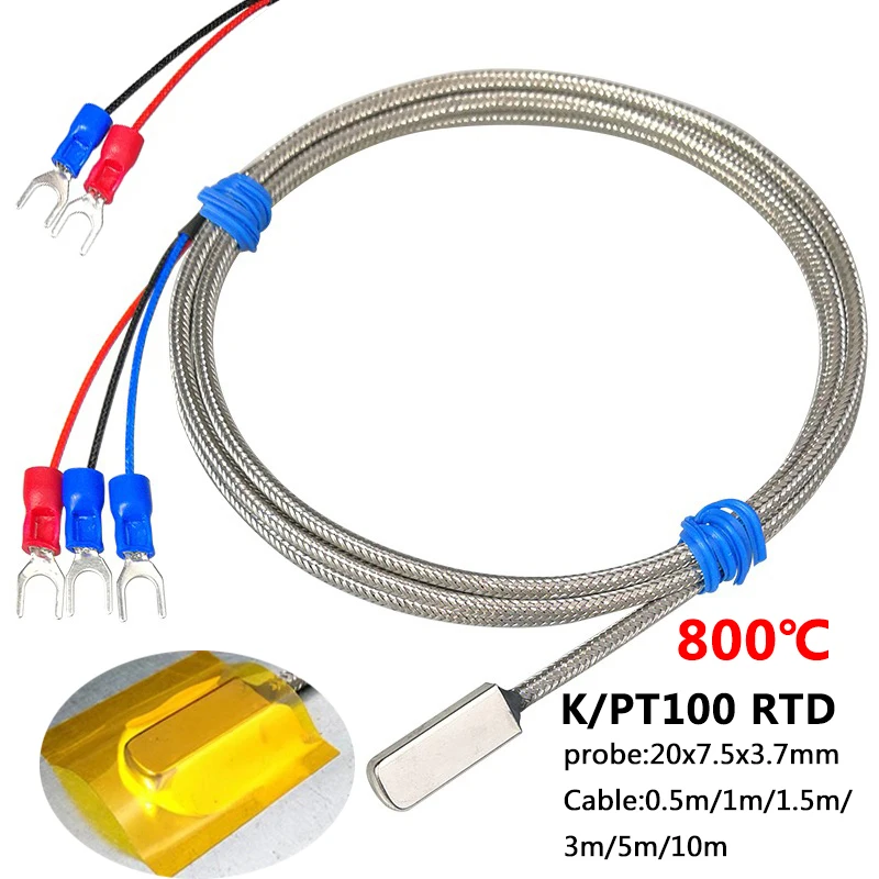 Stainless Steel PT100 K Pasted Type Surface Measurement Patch Temperature Sensor 1-20m Shielded Cable 3 Wire Thermal Resistance