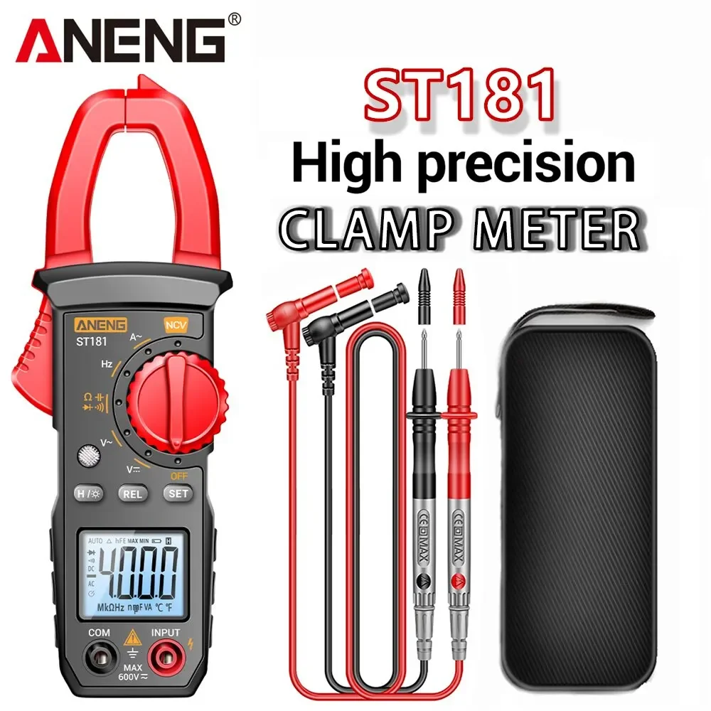 

ANENG ST181 Digital Clamp Meter DC/AC Current 4000 Counts Multimeter Ammeter Voltage Tester Car Amp Hz Capacitance NCV Ohm Test