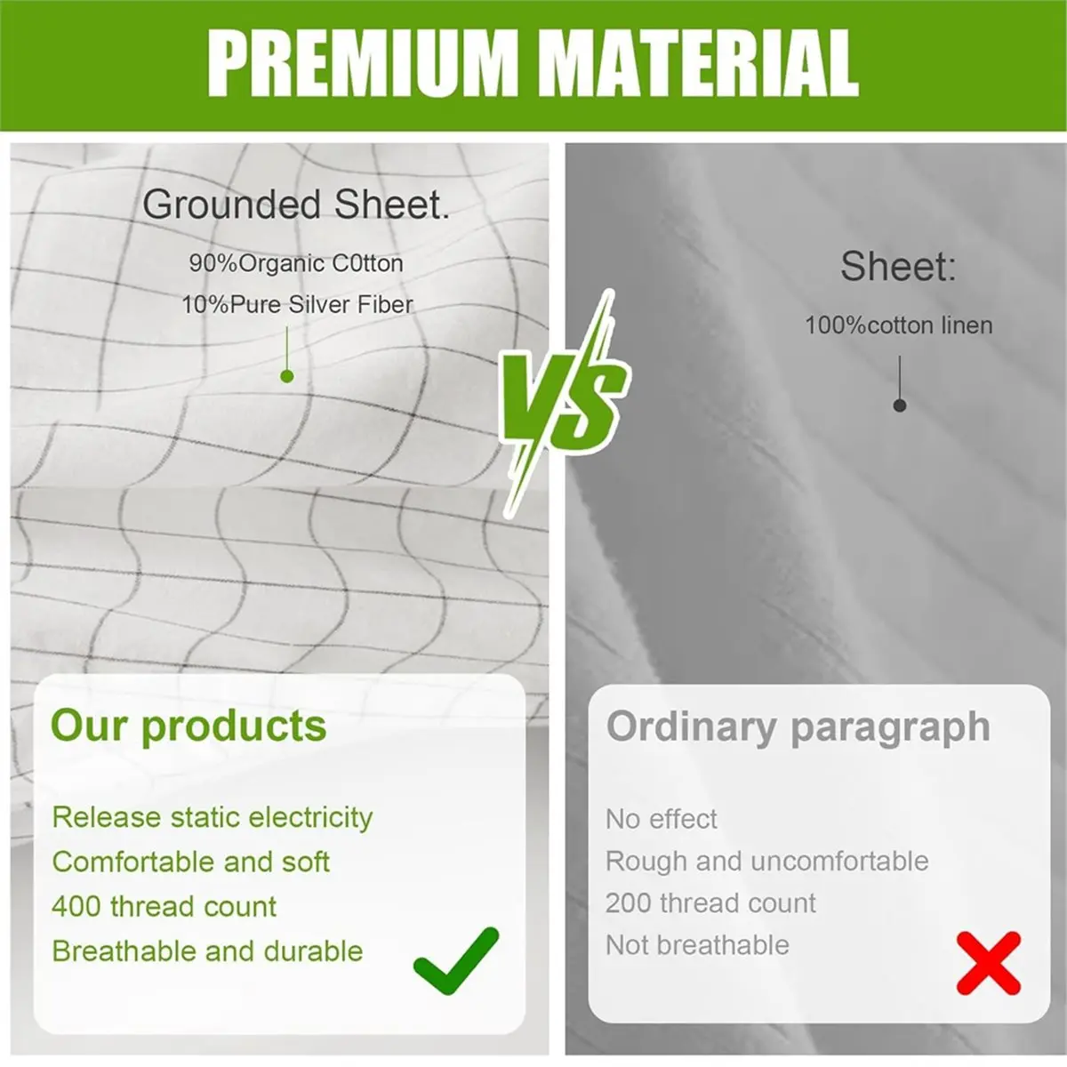 (AD11] 68x132cm Grounding Bed Sheet Natural Wellness and Healthy Earth Skin Friendly Comfortable Enhance Sleep Quality UK Plug