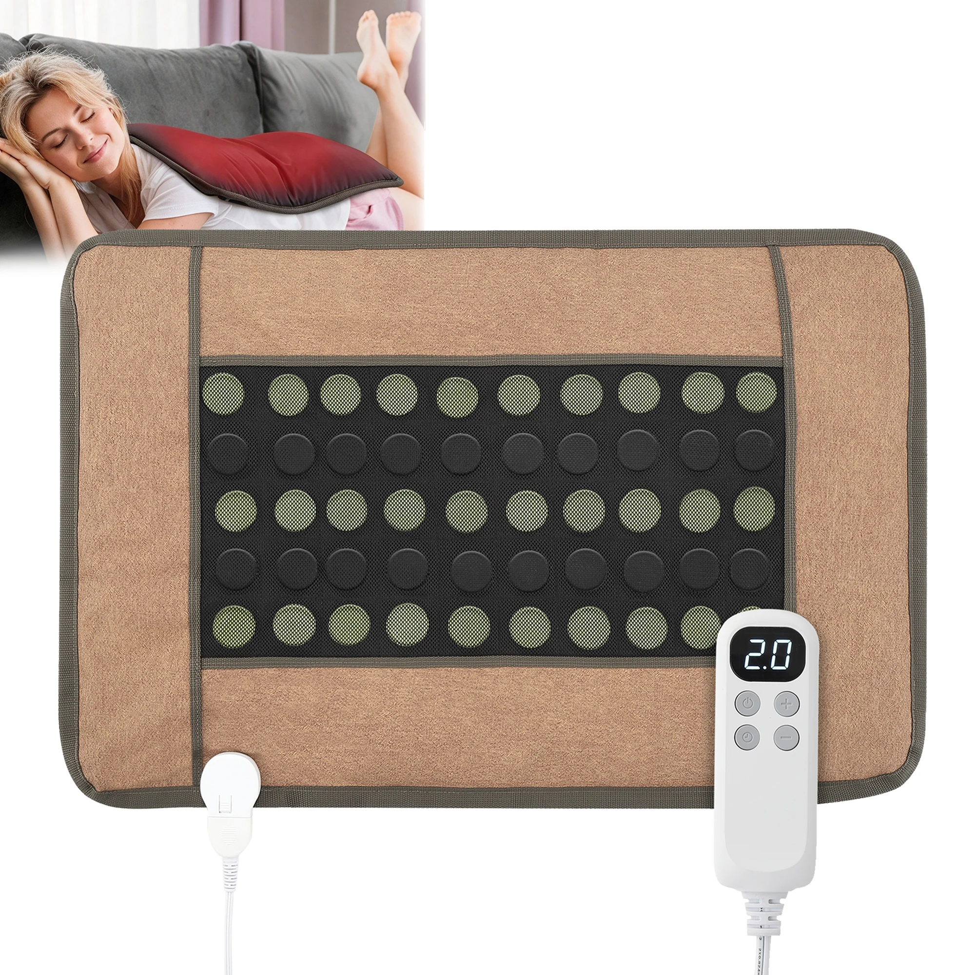 Far Infrared & Tourmaline Heating Pad for Back, Neck, Shoulder & Period Pain Relief, 6 Heat Levels, 3 Timers, Auto Shut-Off, Large 32x21 Inch Electric Therapy Mat