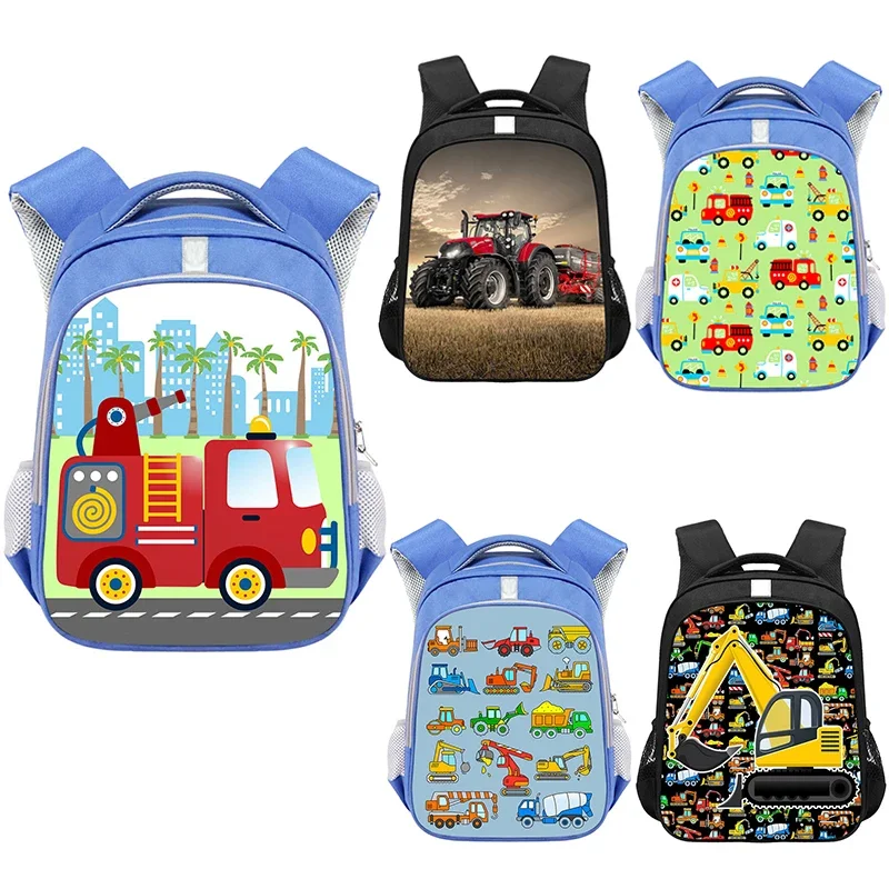 

Cartoon Excavator Tractor Fire Truck Backpack Children School Bags Locomotive Boys Girls Daypack Kids Kindergarten Bag Bookbag
