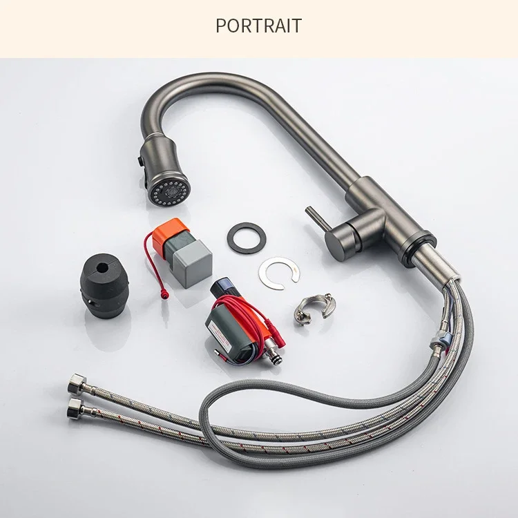 Whtie Digital Touch on Kitchen Sink Faucet Handfree Sensor Touch on Kitchen Faucets Hot Cold Digital Pull Out Kitchen Mixer Tap