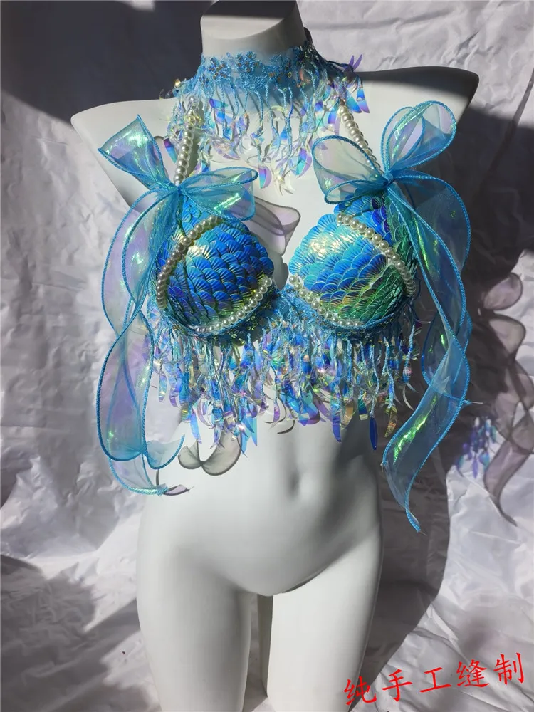 RM Handmade Mermaid Sequin Shell Bikini Top Bra Oceanarium Bar Table Performanc… - Image 3