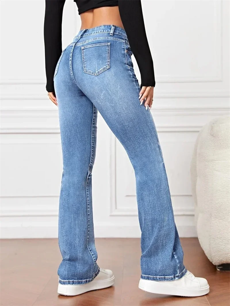 Fashion Whitish Micro Flared Jeans Women High Waist Slim Fit Denim Pants Female Four Seasons Casual Commuter Trousers Streetwear