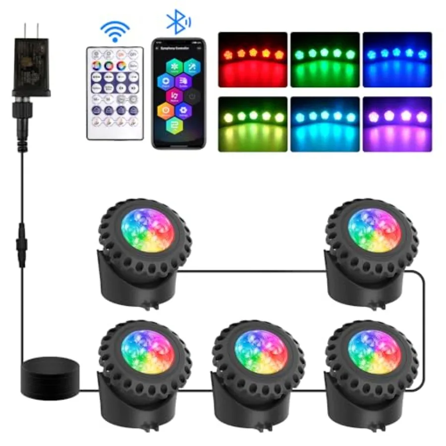 

Colored Pond Lights with APP and Remote Control Bright LED Underwater Light Submersible Fountain Lights IP68 Waterpro Landscape