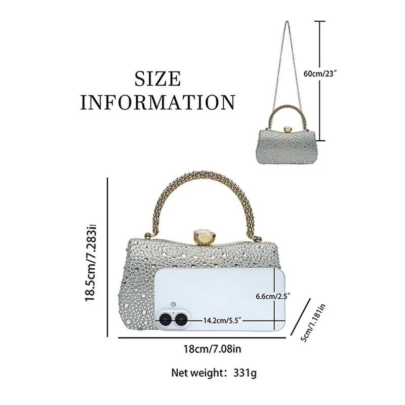 Women'S Evening Clutch Bag - Sparkling Rhinestone Satin Lined Handbag for Parties and Weddings Silver-AD23