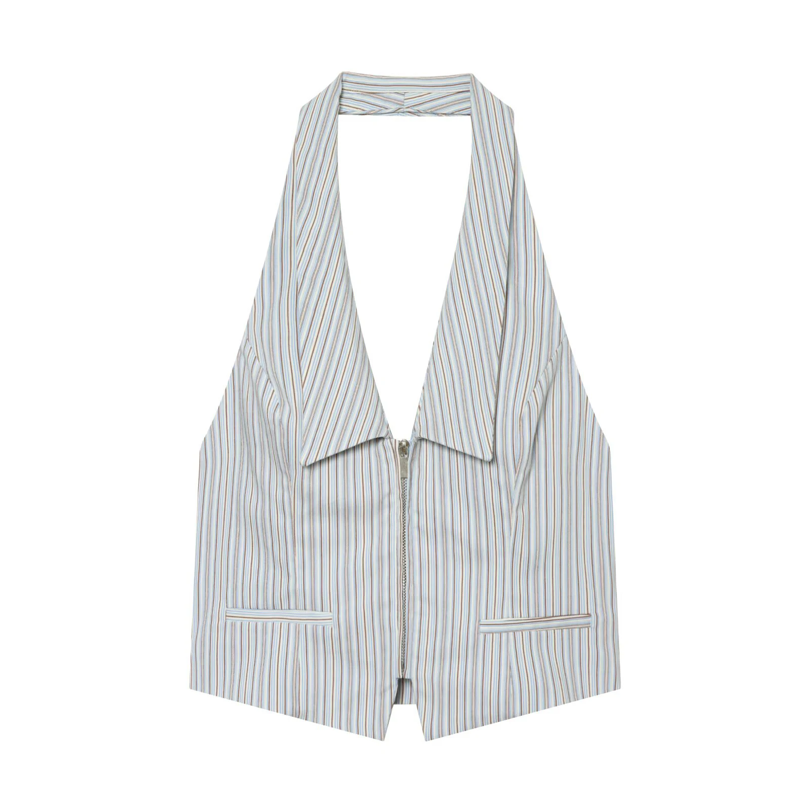 European and American style 2026 summer women's V-neck backless hanging neck vest style top mid waist striped shorts set