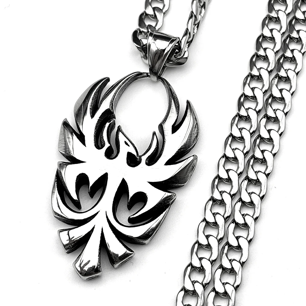 

Gothic Punk Vintage Stainless Steel Phoenix Pendant Necklace For Men Women Silver Color Firebird Animal Chain Biker Jewelry Gift
