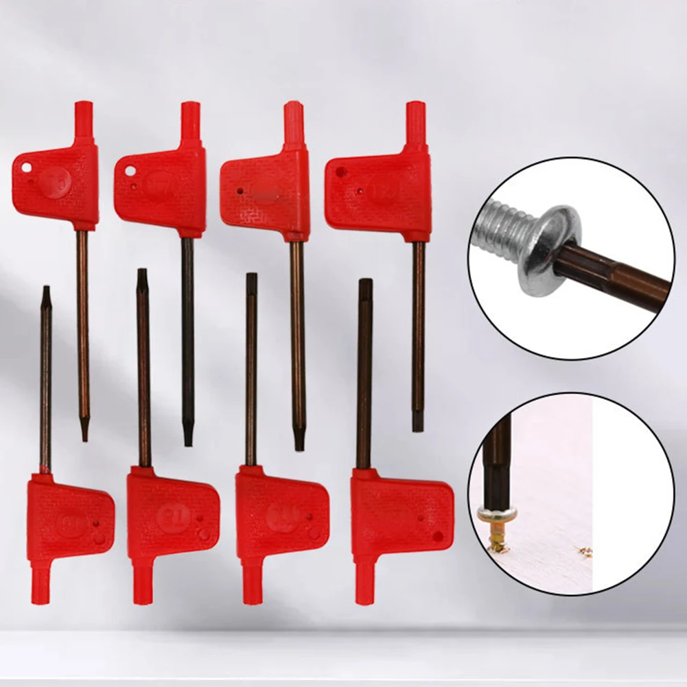 10pcs 80-88mm Small Torx Screwdriver T Wrench Red Flag Type Spanner Key T5 T6 T7 T8 T15 T20 For Hand Drills Hand Tool