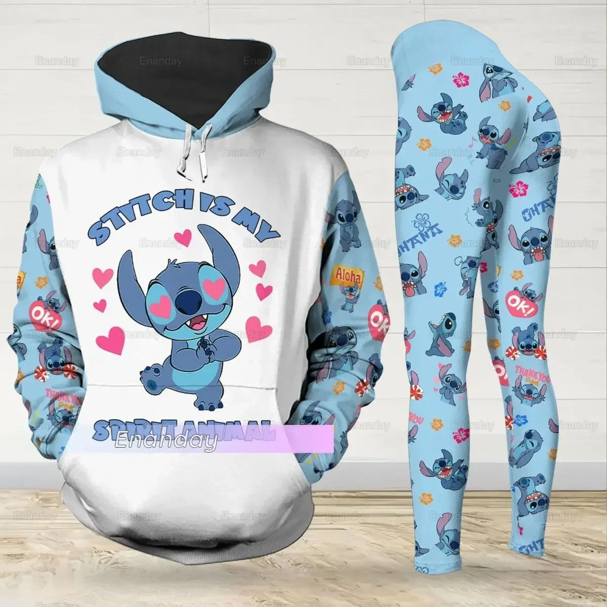 Disney Stitch 3D Women\'s Y2k Hoodie and Leggings Suit Minnie Yoga Pants Sweatpants Fashion Sports Suit Women\'s Tracksuit Set