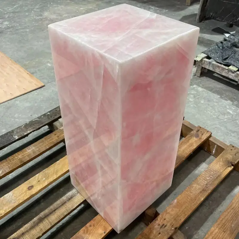 Modern Luxury Marble Side Table Pink Jade Coffee Table for Living Room Pinks Onyx Polished Surface Marble Plinth Flower Stand
