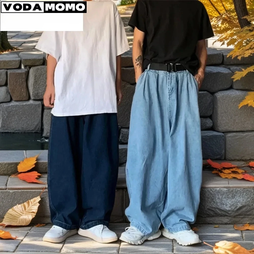 

Мужские джинсы Мешковатые джинсы со средней посадкой и эластичным поясом Однотонные широкие джинсовые брюки в стиле хип-хоп с карманами средней посадки Ретро джинсы