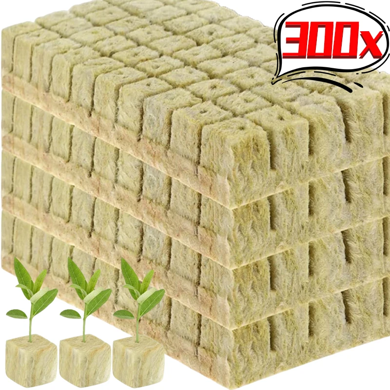 300/50Pcs Planting Sponge Rock Wool Starter Plugs Hydroponic Grow Media Cubes Home Greenhouse Garden Supplies Seedling Block