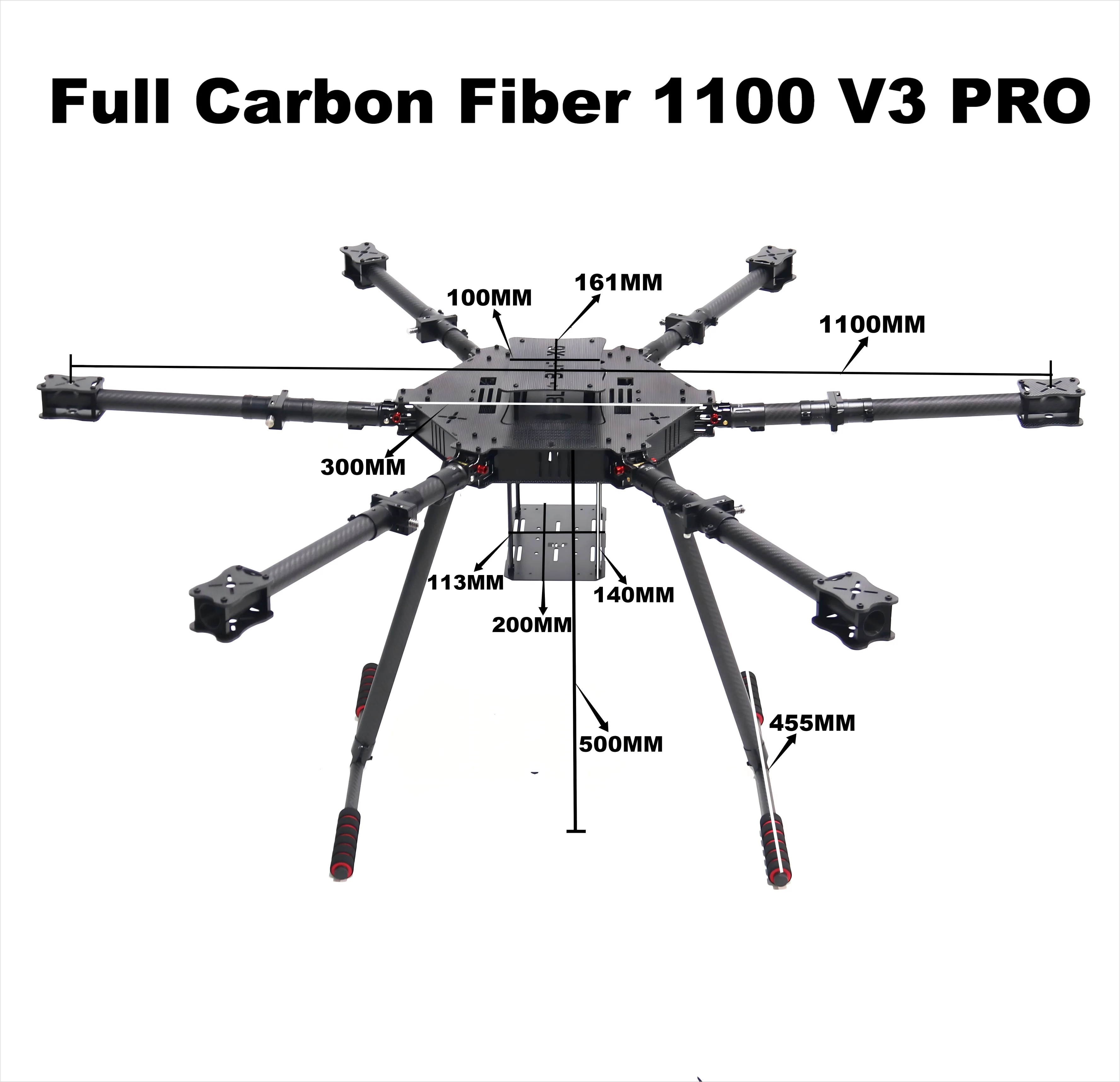 

HotRC Pixhawk PX4 LX1100 V3 PRO all Carbon Fiber 1100mm Six Rotor Frame Flight Controller Drone Hexa-Rotor