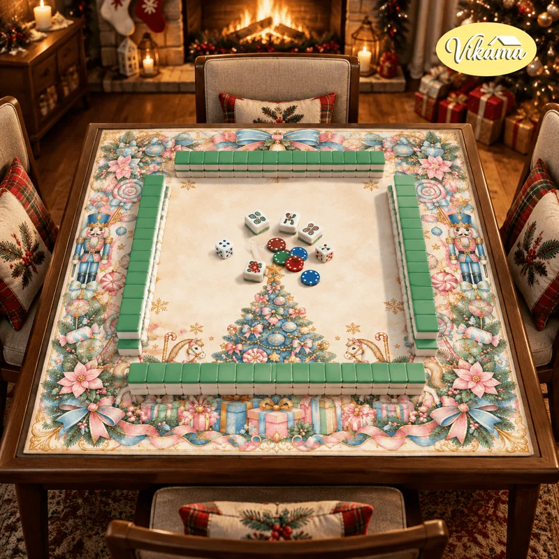 Christmas Tree Mahjong Table Mat Non Slip Waterproof Card Game Mat for Dining Room Family Game Night Holiday Home Decor