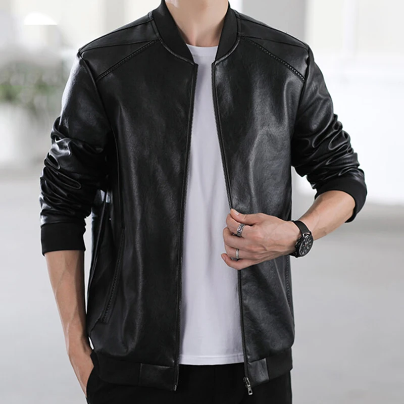 TRAF 2024 Leather Men Spring Korean Comfortable Slim Trend Handsome Men\'s Leather Jacket Motorcycle Leisure Jacket