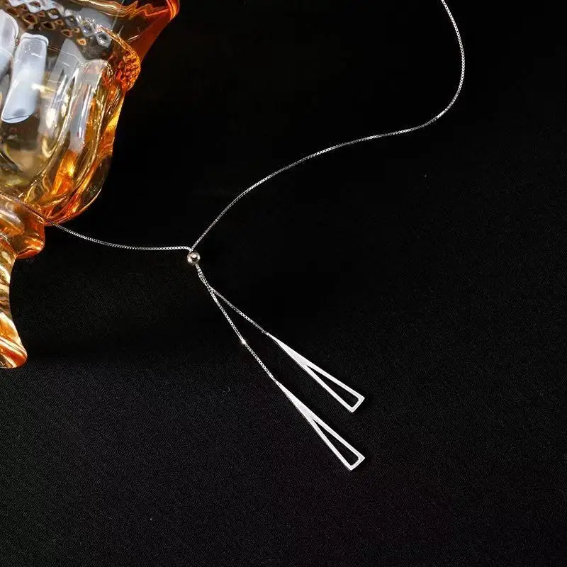 حقيقي 925 فضة سترة سلسلة مثلث قلادة المختنق قلادة للنساء غرامة مجوهرات ضوء الفاخرة المتقدمة الملحقات