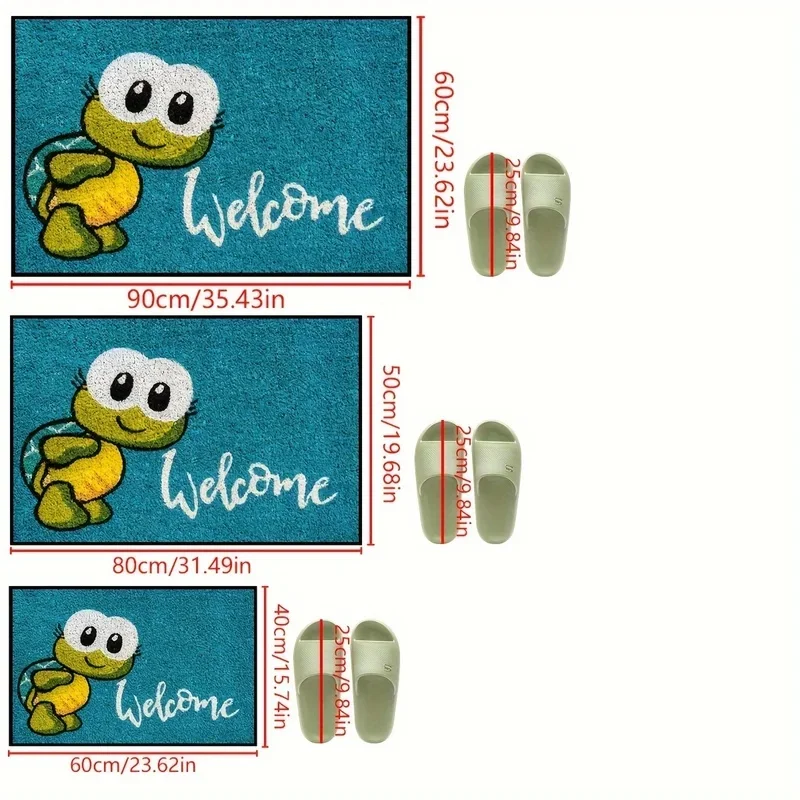 VIKAMA Blue Base Cartoon Tortoise Welcome Letter Anti-slip Mat Wear-resistant Household Porch Funny Kid Style Decor Carpet