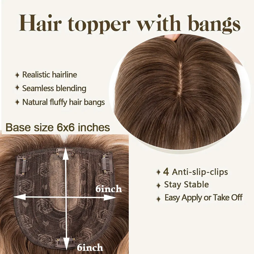 Benehair 18\'\' Body Wave Hair Toppers z grzywką dla kobiet Syntetyczne treski dodające objętości włosów Długie warstwowe nakładki do włosów