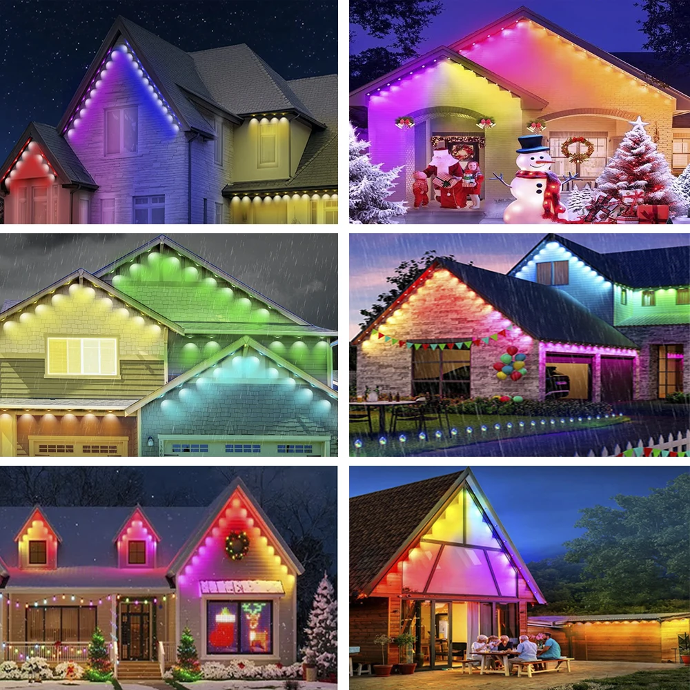 Smart WIFI RGBIC Eaves Lights Permanent Outdoor Lights Outdoor Waterproof Lighting Strings Work with Alexa, Google Assistant