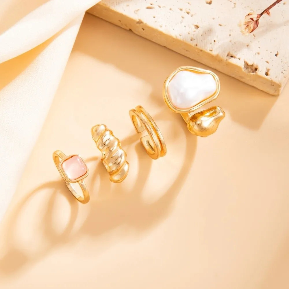 Irregular Pearl Toe Ring Set Gem Inlay Open Adjust Frame Foot Jewelry Multi Piece Pack Thread Metal Surface Metal Ornament