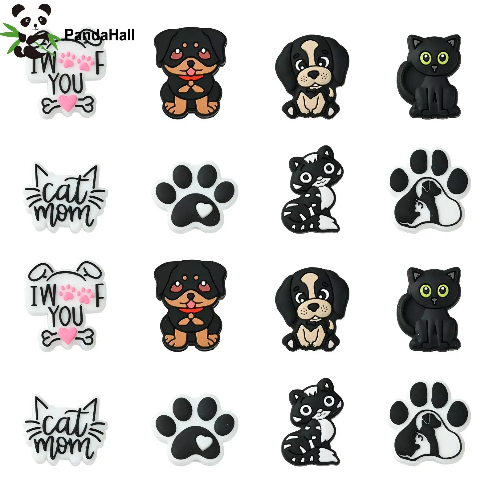 

PandaHall 16Pcs 8 Styles Dog &Cat Silicone Beads Animal Silicone Focal Beads Cute Paw Print for Pen Jewelry Making
