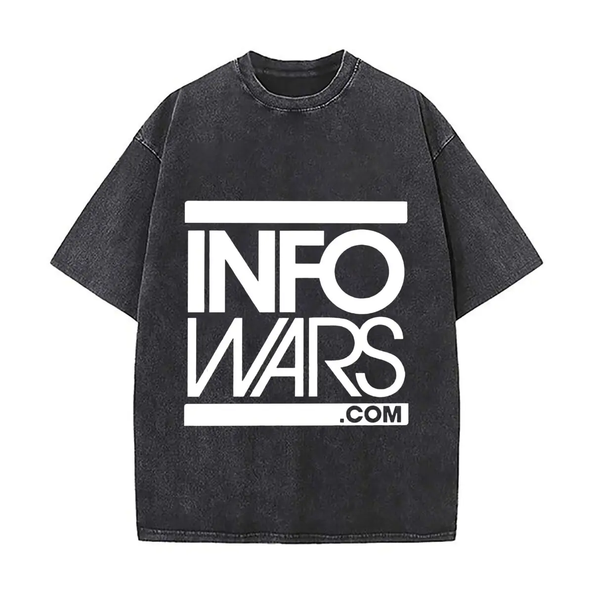 InfoWars Media Art Daily Commute Vintage Distressed T Shirt Loose Washed Sleeve