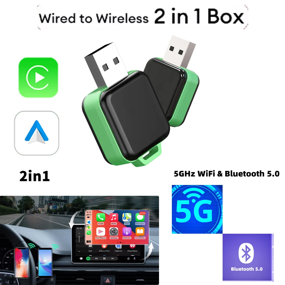 

MIni Wired To Wireless Carplay Box 2in1 Carplay&Anddroid Auto Adapter Plug&Plug For Mazda Subaru Audi Mercedes Toyota CarplayBox