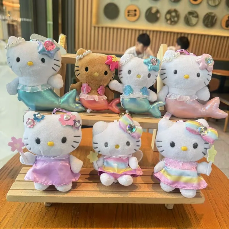 

Новый 10 см 50-летие Hello Kitty пуговица любви черная кожа Русалка кавайный кулон плюшевый телескопический брелок подвесное украшение